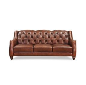 Kingswell Brown Leather 91" Sofa with Nailhead Trim