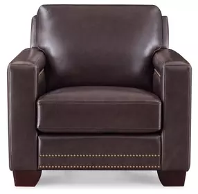 Aldercrest Brown Leather Upholstered Accent Chair with Nailhead Trim