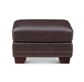 Aldercrest Brown Leather Upholstered Rectangular Ottoman with Nailhead Trim