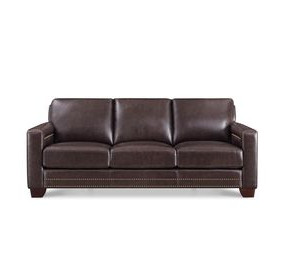 Aldercrest Brown Leather 84" Sofa with Nailhead Trim