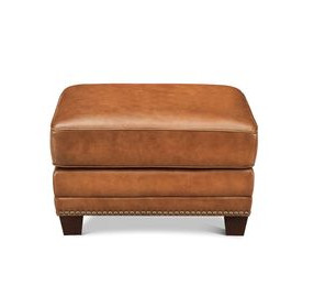 Colwyn Saddle Leather Upholstered Rectangular Ottoman with Nailhead Trim