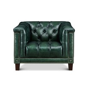 Picavel Green Leather Upholstered Accent Chair with Nailhead Trim