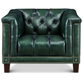 Picavel Green Leather Upholstered Accent Chair with Nailhead Trim