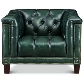 Picavel Green Leather Upholstered Accent Chair with Nailhead Trim