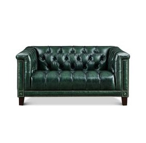 Picavel Green Leather 65" Loveseat with Nailhead Trim