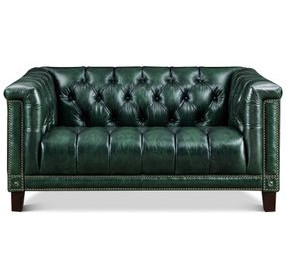 Picavel Green Leather 65" Loveseat with Nailhead Trim