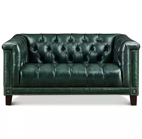 Picavel Green Leather 65" Loveseat with Nailhead Trim