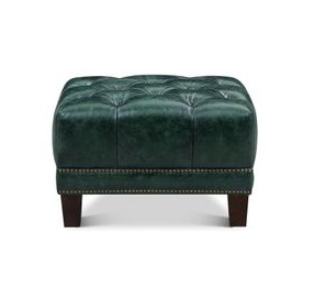 Picavel Green Leather Upholstered Rectangular Ottoman with Nailhead Trim