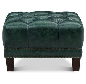 Picavel Green Leather Upholstered Rectangular Ottoman with Nailhead Trim