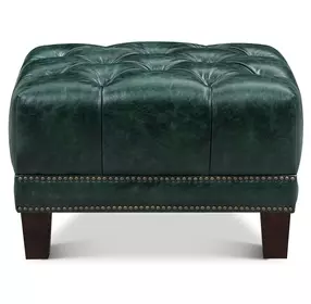 Picavel Green Leather Upholstered Rectangular Ottoman with Nailhead Trim