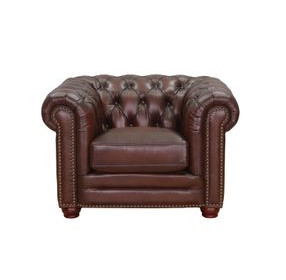 Alwick Caramel Leather Upholstered Accent Chair with Nailhead Trim