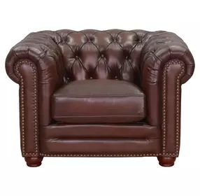 Alwick Caramel Leather Upholstered Accent Chair with Nailhead Trim
