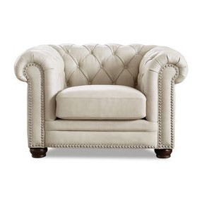 Alwick Vanilla Leather Upholstered Accent Chair with Nailhead Trim
