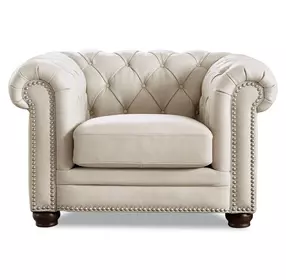 Alwick Vanilla Leather Upholstered Accent Chair with Nailhead Trim