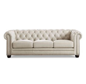 Alwick Vanilla Leather 91" Sofa with Nailhead Trim