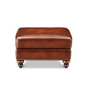 Kingswell Brown Leather Upholstered Rectangular Ottoman with Nailhead Trim