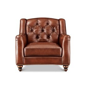 Kingswell Brown Leather Upholstered Accent Chair with Nailhead Trim