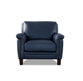 Sherwyn Navy Leather Upholstered Accent Chair with Nailhead Trim