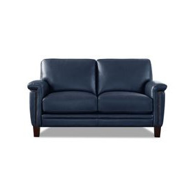 Sherwyn Navy Leather 64" Loveseat with Nailhead Trim