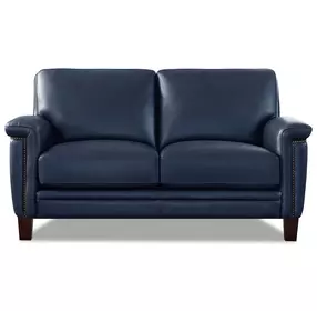 Sherwyn Navy Leather 64" Loveseat with Nailhead Trim