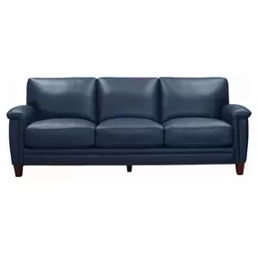 Sherwyn Navy Leather 89" Sofa with Nailhead Trim