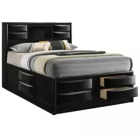 Briana Black Queen Storage Bookcase Bed