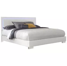 Felicity White California King Upholstered Panel Bed with LED