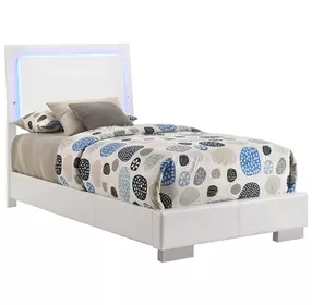 Felicity Gloss White Twin Panel Bed With LED Lighting