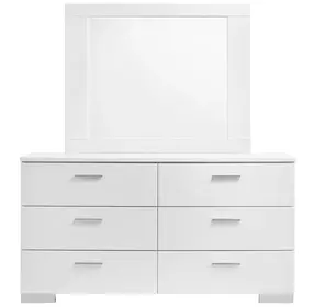 Felicity White High Gloss 6 Drawer Dresser with Mirror