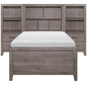 Woodrow Gray Twin Storage Wall Bed with Nightstand and Toybox