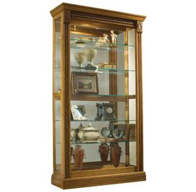 20484 Warm Honey Brown Two Way Sliding Door Curio Cabinet