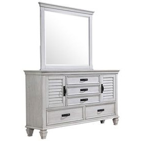 Franco Distressed White 5 Drawer Dresser with Mirror