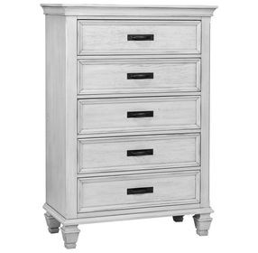 Franco Antique White 5 Drawer Chest