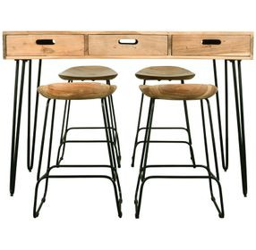 Rollins Natural 5 Piece Counter Height Dining Set with Storage USB Charging