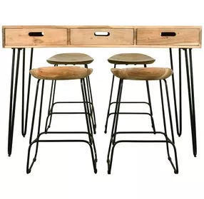 Rollins Natural 5 Piece Counter Height Dining Set with Storage USB Charging