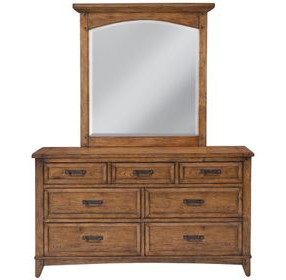 Oakdale Honey Oak 7 Drawer Dresser and Rectangular Mirror