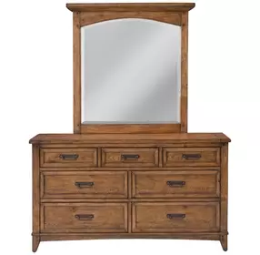 Oakdale Honey Oak 7 Drawer Dresser and Rectangular Mirror