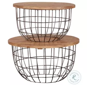 Hastings Weathered Honey And Pewter Caged Nesting Accent Tables