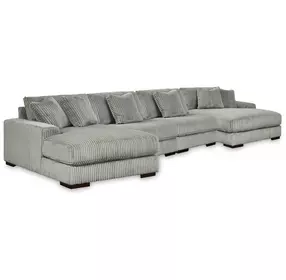 Lindyn Fog 4 Piece Modular Sectional with Double Chaise and Pillows