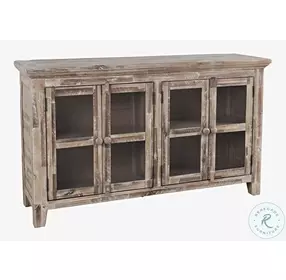 Rustic Shores Grey Wash 4 Door Low Accent Cabinet