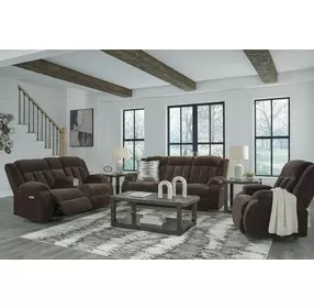 Greely Bend Chocolate Power Reclining Living Room Set with Drop Down Table and USB Charging