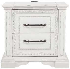 McKinney Vintage White 2 Drawer Nightstand with USB Charging
