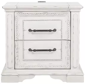 McKinney Vintage White 2 Drawer Nightstand with USB Charging