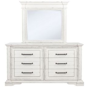 McKinney Vintage White 6 Drawer Dresser with Mirror