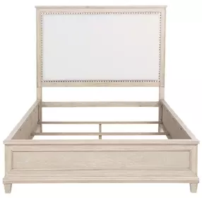 Pembroke Washed Oak and Cream Queen Upholstered Panel Bed with Nailhead Trim