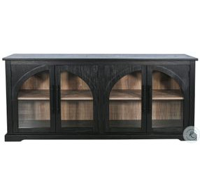 Sagewyn Natural Black Wood 4 Arched Glass Door Accent Cabinet