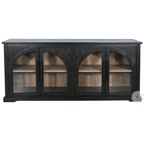 Sagewyn Natural Black Wood 4 Arched Glass Door Accent Cabinet