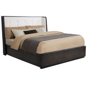 Leandro Burnished Black and Cream King Upholstered Platform Bed
