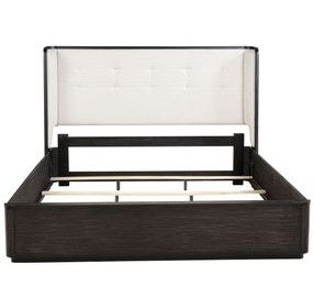 Leandro Burnished Black and Cream California King Upholstered Platform Bed