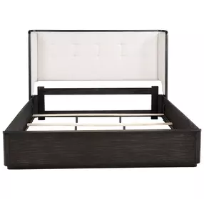 Leandro Burnished Black and Cream California King Upholstered Platform Bed